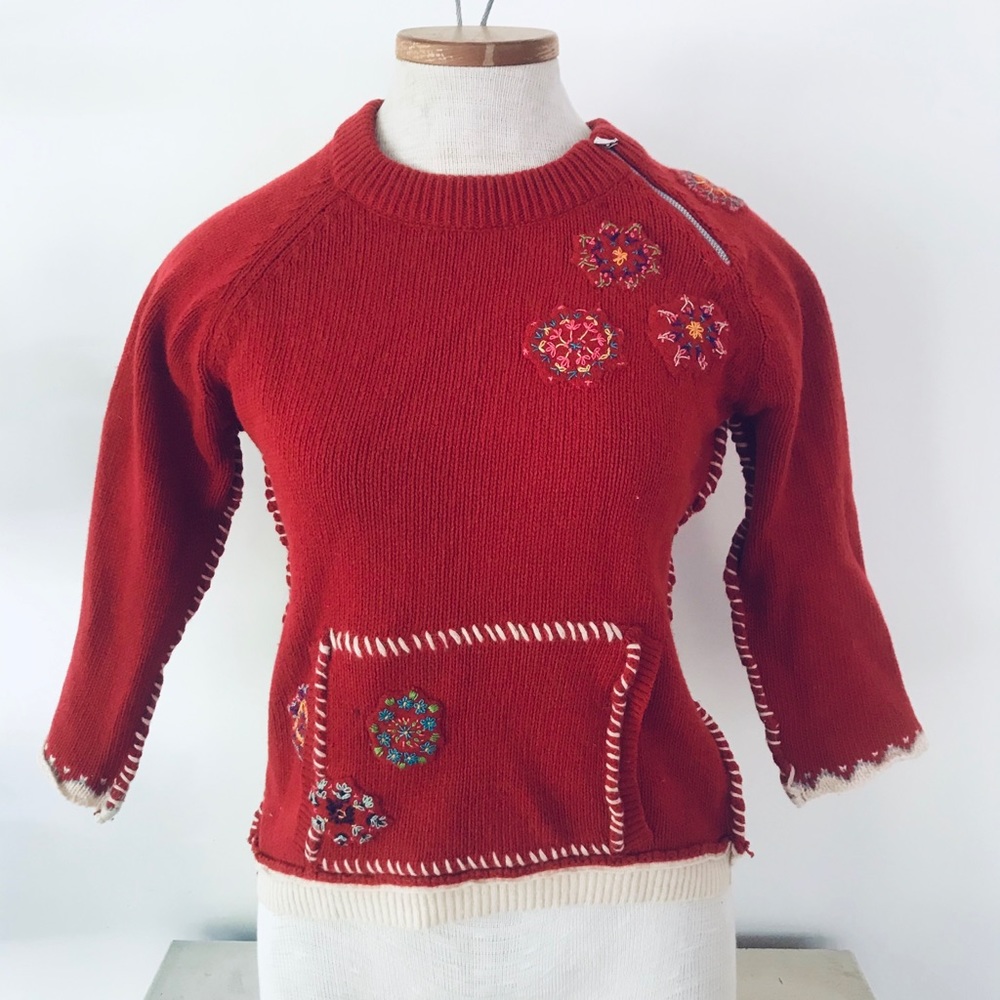 Free People sweater crop boho/folk wool zip neck